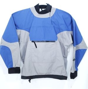 NRS Blue Gray Waterproof Jacket Kayak Jacket Kangaroo Zipper Pocket Pullover